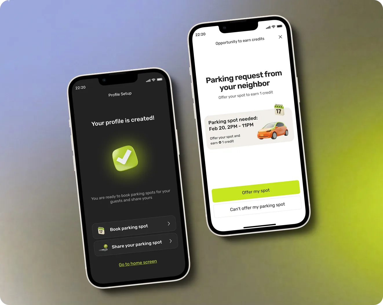 Parqlet resident app screens
